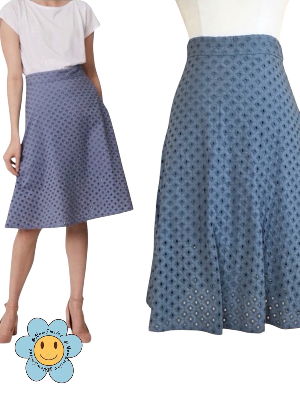 LOFT ~ Beautiful ~ Eyelet Knee Length Skirt ~ Bluish Gray ~New w/ Tags ~ Size 12